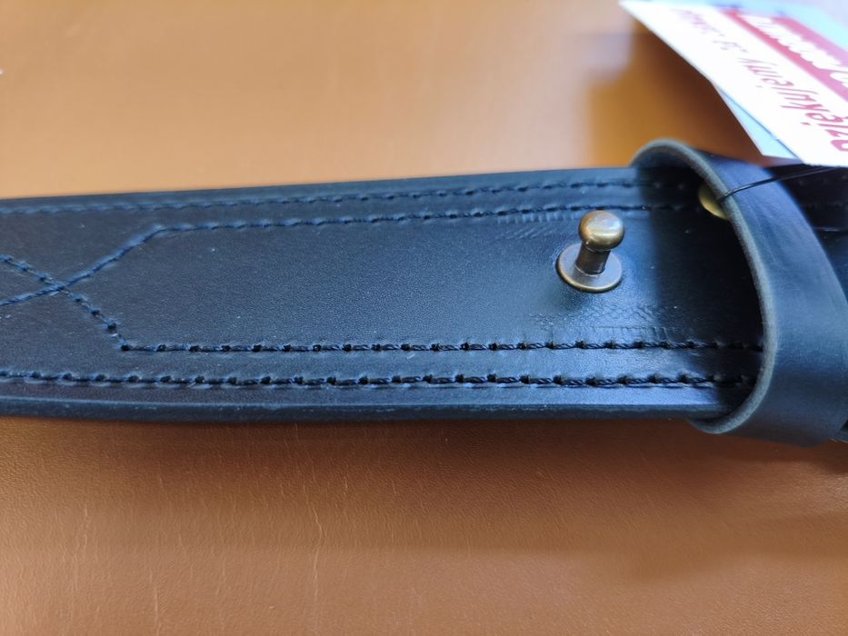 Piękny Szyty Pas Oficerski Skóra Czarna Licowa Klamra Vintage Mosiądz Dł.135