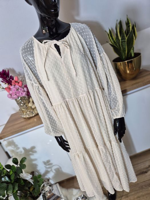 Długa kremowa beżowa sukienka damska maxi Dazy L Oversize plus size wi
