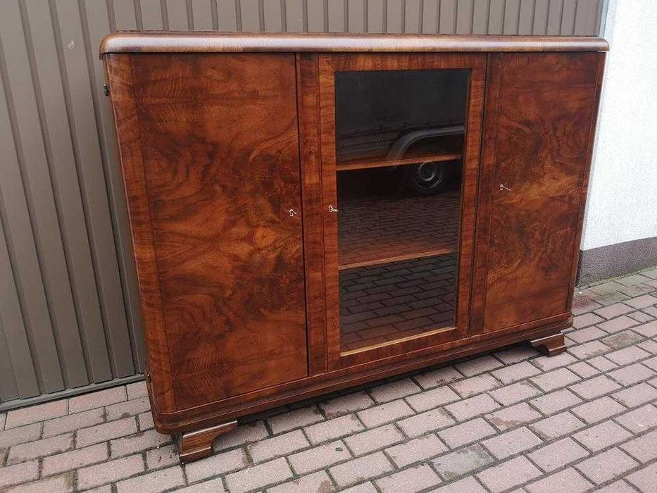 Biblioteka Witryna ART-DECO Orzech Zgrabna Stara Antyk Po Renowacji.