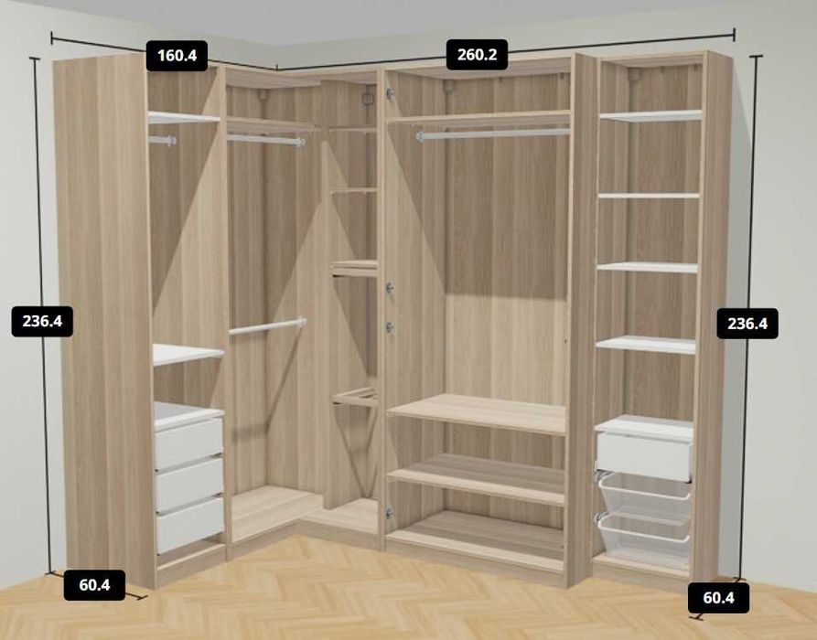 Closet em Madeira Carvalho com detalhes em branco