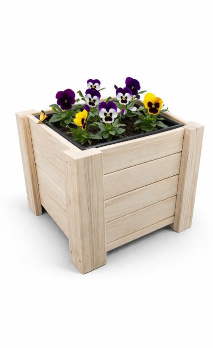 Donica drewniana 32,5x32,5 + wkład | Balkon Taras Ogród | Solidna