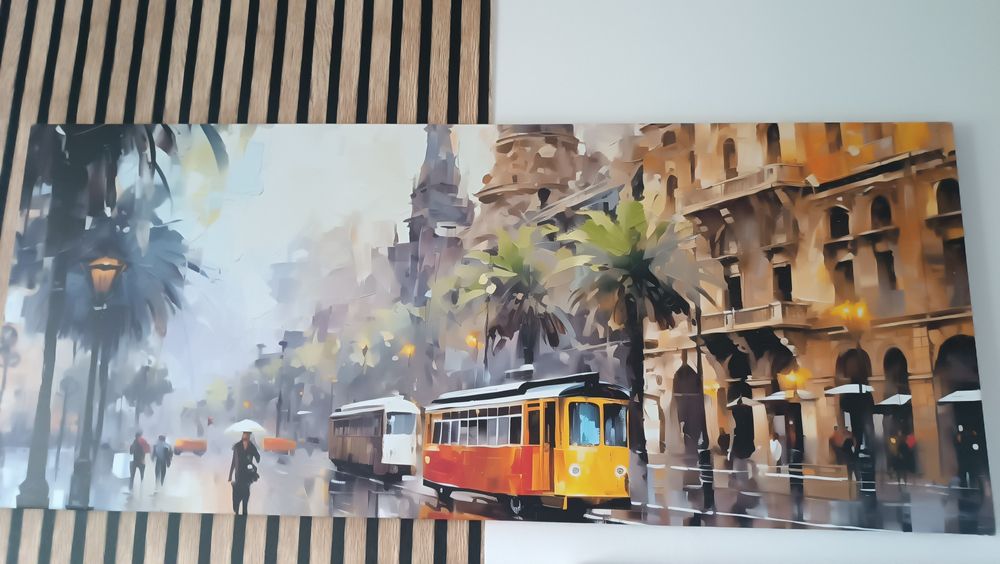 Obraz na płótnie 120/50 klimatyczna ulica z tramwajem