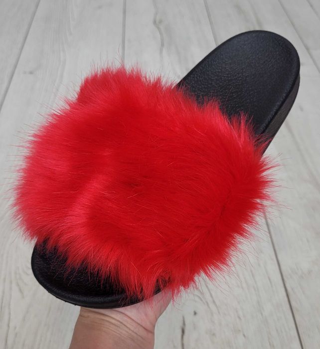 Klapki rozm 36-41 z futerkiem papucie buty CZERWONE TU KUPUJESZ 37