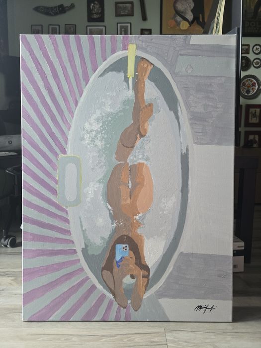 Akt w wannie – akryl na płótnie, 60×80 cm