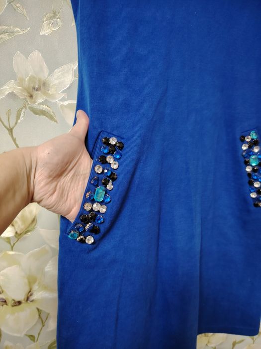 Сарафан теплый вязанный с камнями и карманами 48р