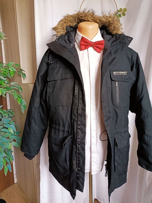 SG Zimowa kurtka puchowa parka męska Everest Advanced Technology czarna z futerkiem rozm S , M
