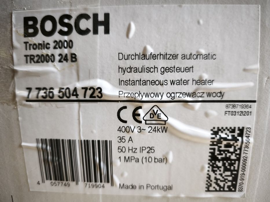 Przepływowy podgrzewacz wody Bosch Tronic 2000 TR2000 24B
