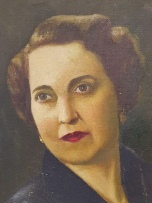 Antigo retrato de uma Senhora em óleo sobre tela - M. Pereira