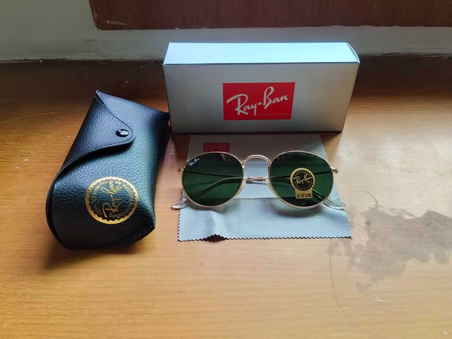 Okulary przeciwsłoneczne Ray-Ban okrągłe, złote oprawki