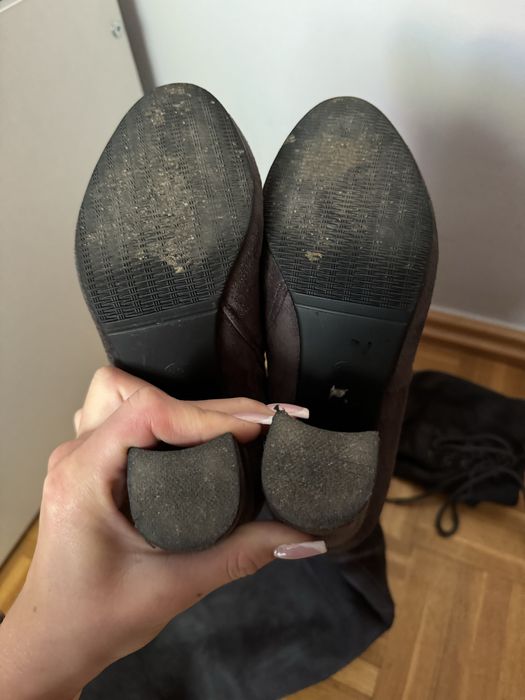 Kozaki jesienno zimowe szare na obcasie