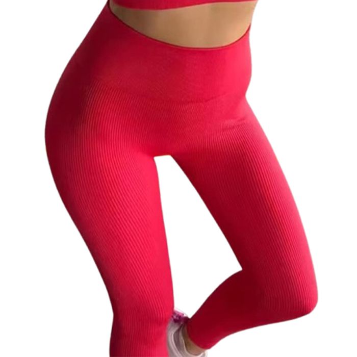 Damskie czerwone legginsy prążkowane rozmiar L