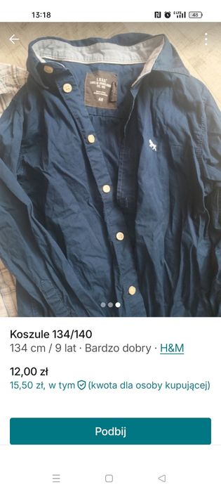 Koszule 134/140 chłopięce