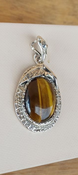 Zawieszka srebro oksydowane 925 z tygrysim okiem