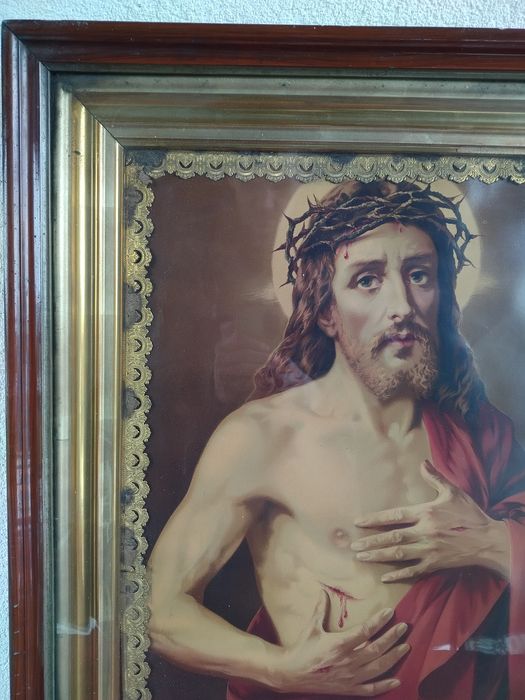Chrystus Bolesny stary piekny przedwojenny obraz Oleodruk