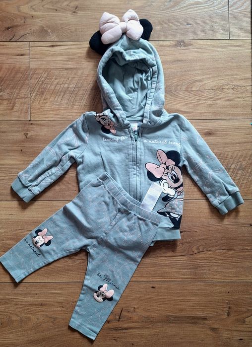 Komplet 2- częściowy bluza z kapturem kokardą i  legginsy r.74 Myszka Minnie