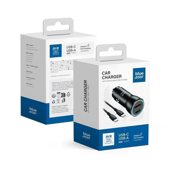 Ładowarka samochodowa Blue Star USB C + USB A QC3.0 PD AFC PPS 3A 30W