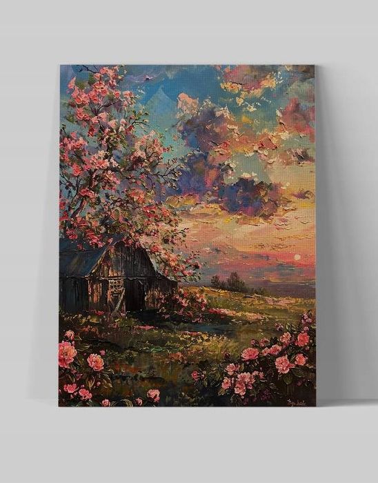 Obraz na płótnie Zachód Słońca nad Kwiatami 60x80 cm