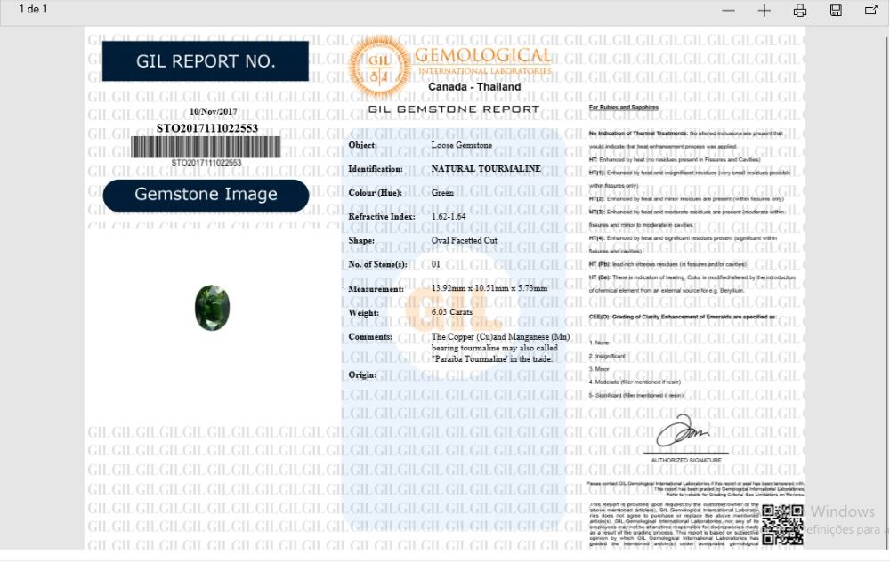 Turmalina Paraiba 6,03 Quilates Certificada