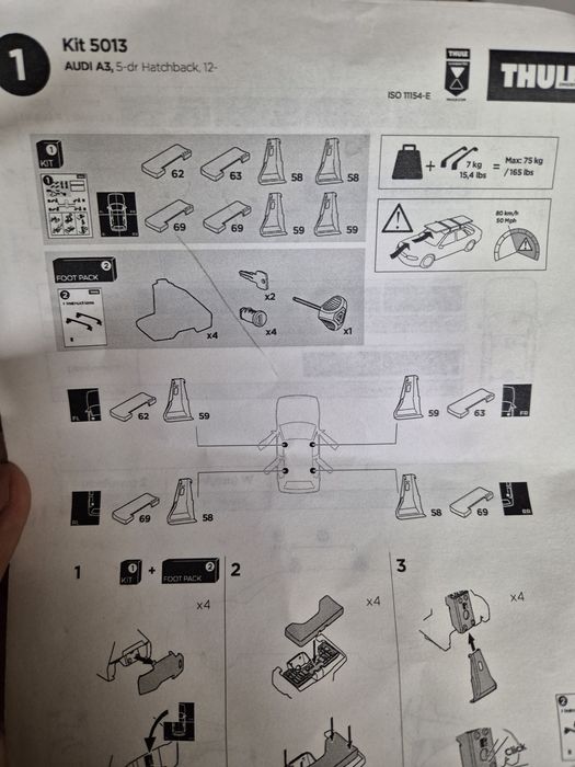 Thule kits para barras de tejadilho (ver texto com referências)