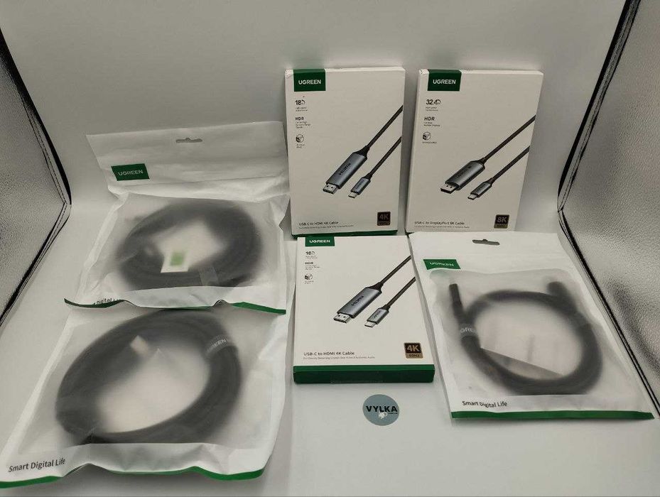 Кабель Ugreen HDMI2.1 8K Fashion PVC 3m/1m.USB-C to Display Port 8K 2m