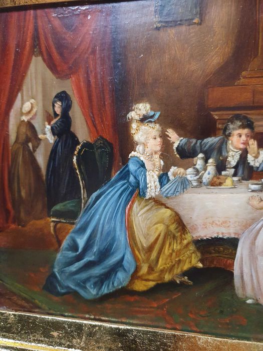 Obraz olejny . Piękna złota rama. 18x26 cm. J Morgan