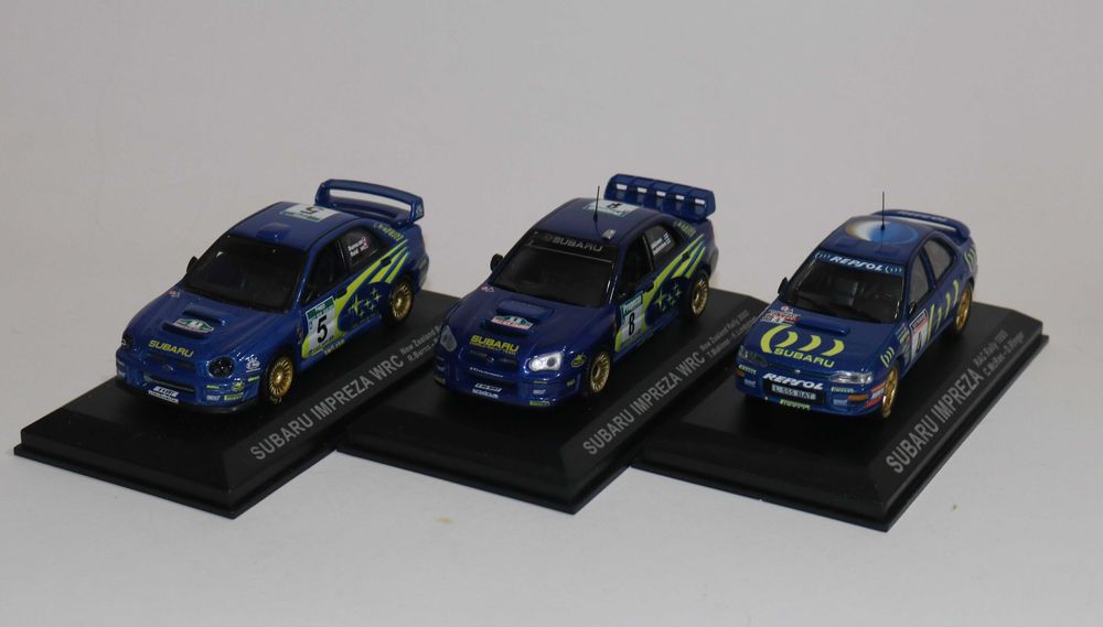 Vendo miniaturas Subaru Impreza, Mitsubishi Lancer da minha coleção Rally 1/43.  25€/un.