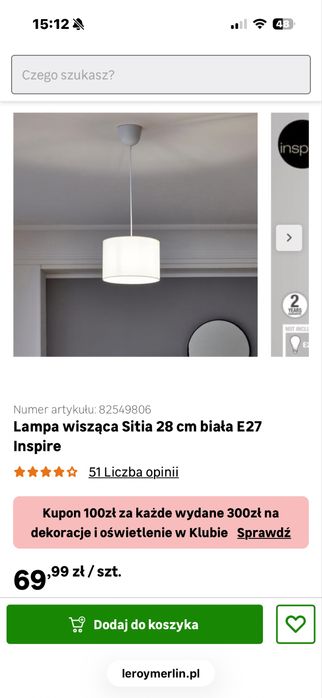lampa wisząca biala