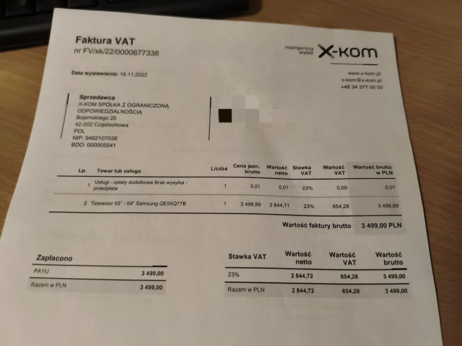 Telewizor Samsung 55' Uszkodzona matryca