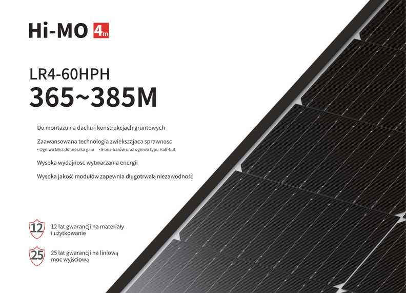 Panele Fotowoltaiczne Longi Solar 375W LR4-60HPH-375M Czarna Rama 35mm