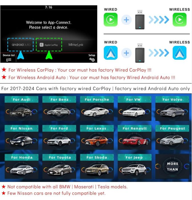 2w1 bezprzewodowy adapter CarPlay Android Mini USB Dongle