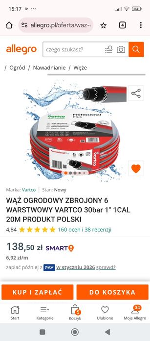 Wąż do wody czystej lub szamba, średnica 1 cal 20 metrów