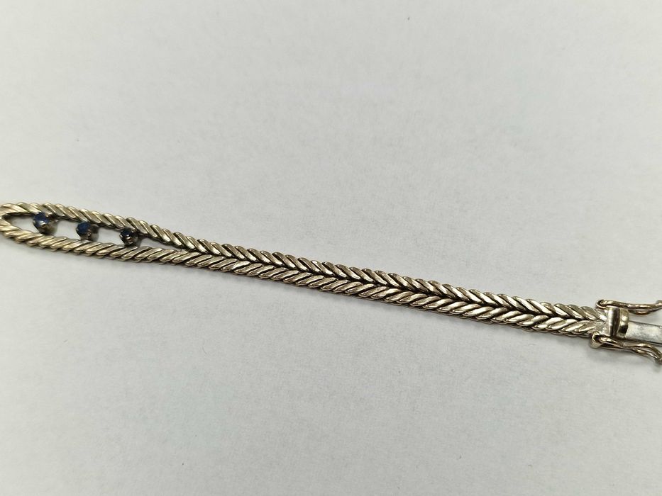 Złota bransoletka damska/ 585/ 14.94 gram/ 19cm/ 15x Szafir/ białe zło