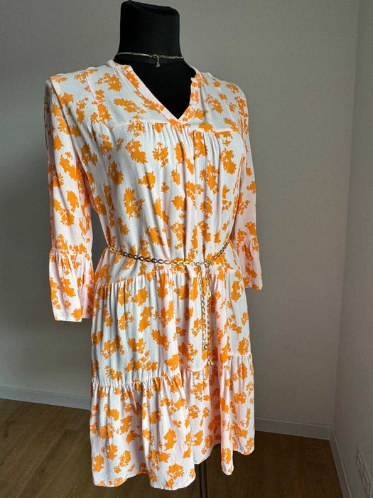 Sukienka wiskozowa boho Neo Noir kwiaty pastelowa na lato M/L 40