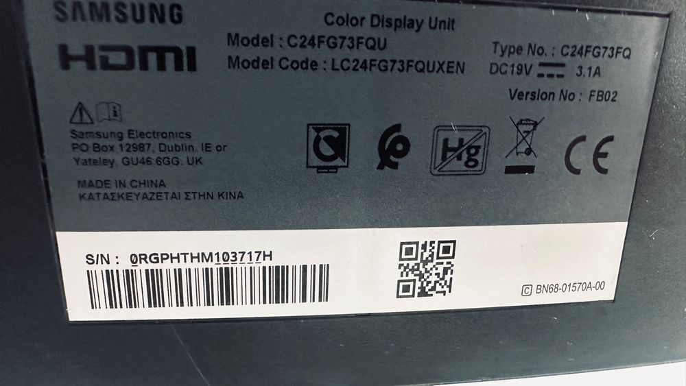 Samsung C24FG73FQU 24" Curved QLED Gaming Monitor 144Hz FreeSync