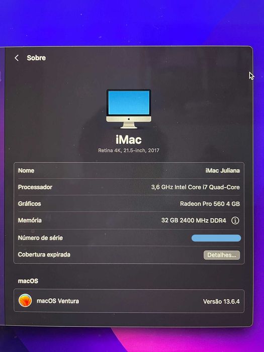 iMac 4K 21,5" 2017 | i7 | 32GB | 1TB SSD | Radeon 560 | Acessórios