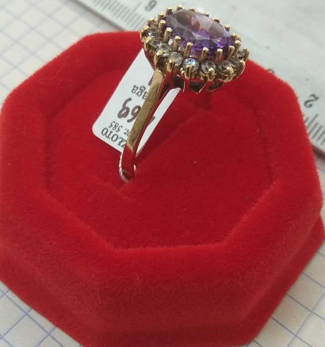 Pierścionek Styl Vintage Ametyst Złoto 585 14 karat NOWE R.21