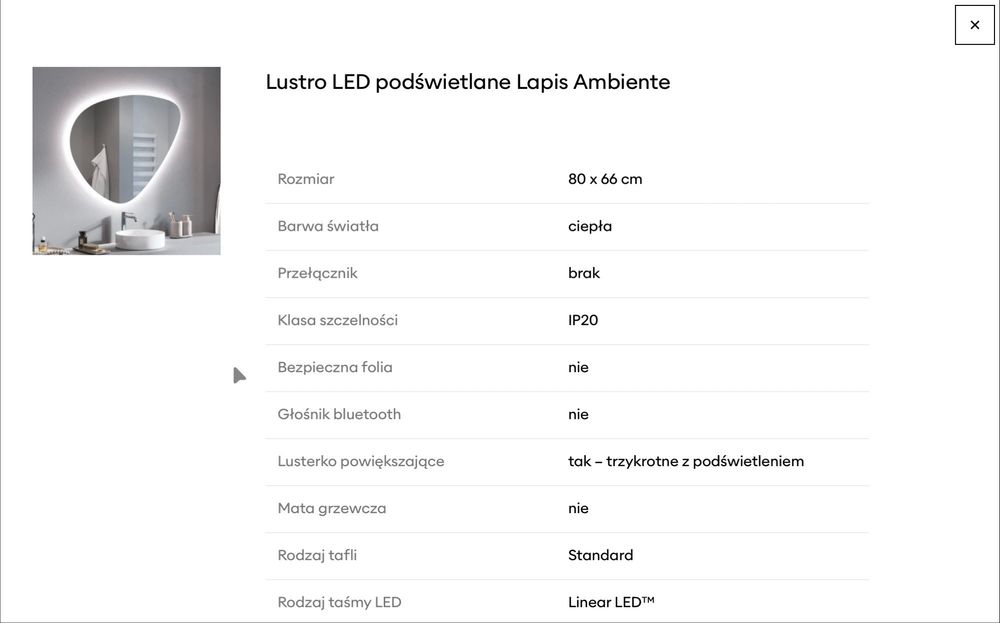 Nowe lustro LED podświetlane RUKE Lapis Ambiente 80x66 cm (nieodpakowane!)