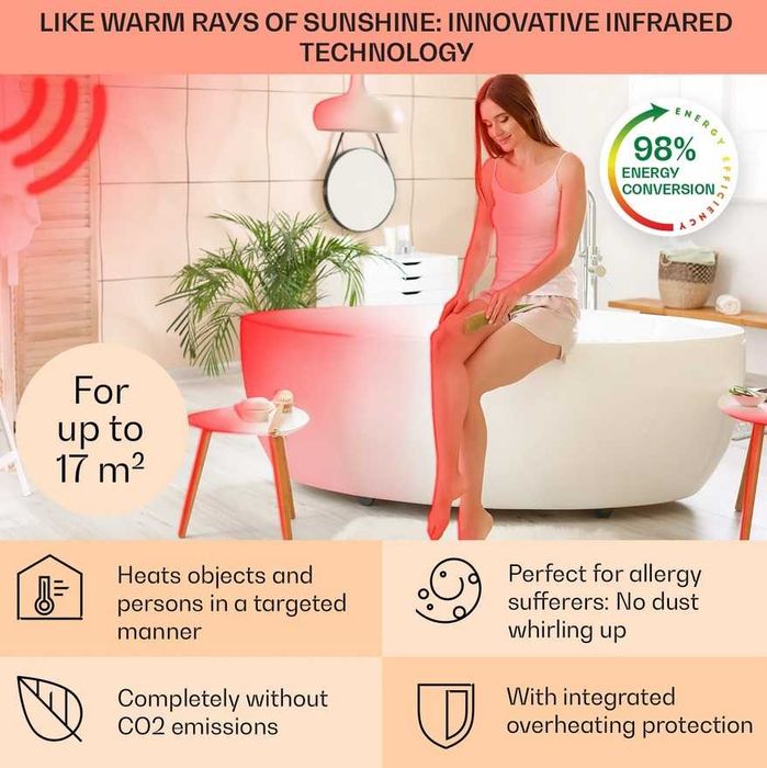 Grzejnik na podczerwień, panel grzewczy łazienkowy Klarstein S-002