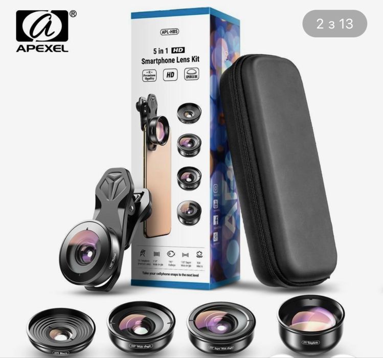 Apexel Оптичні високоякісні об’єктиви з камерою 5 в 1 для телефону