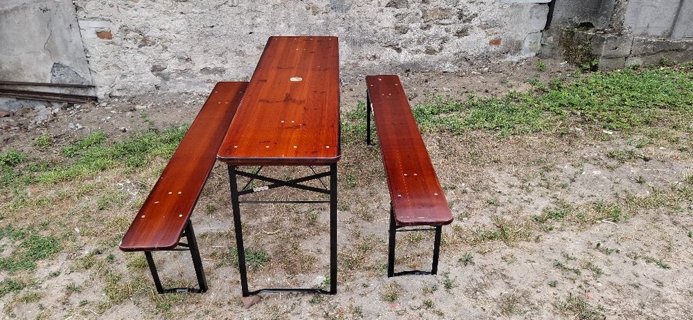 Stół i dwie ławki zestaw mebli ogrodowych