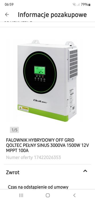 Falownik hybrydowy off grid qoltec pełny sinus 3000VA 1500W  12V 100A