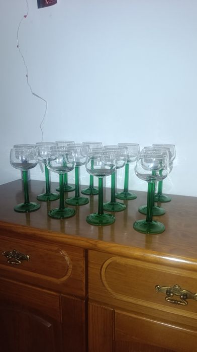 Jogo de 12 copos vintage, pé e base verde