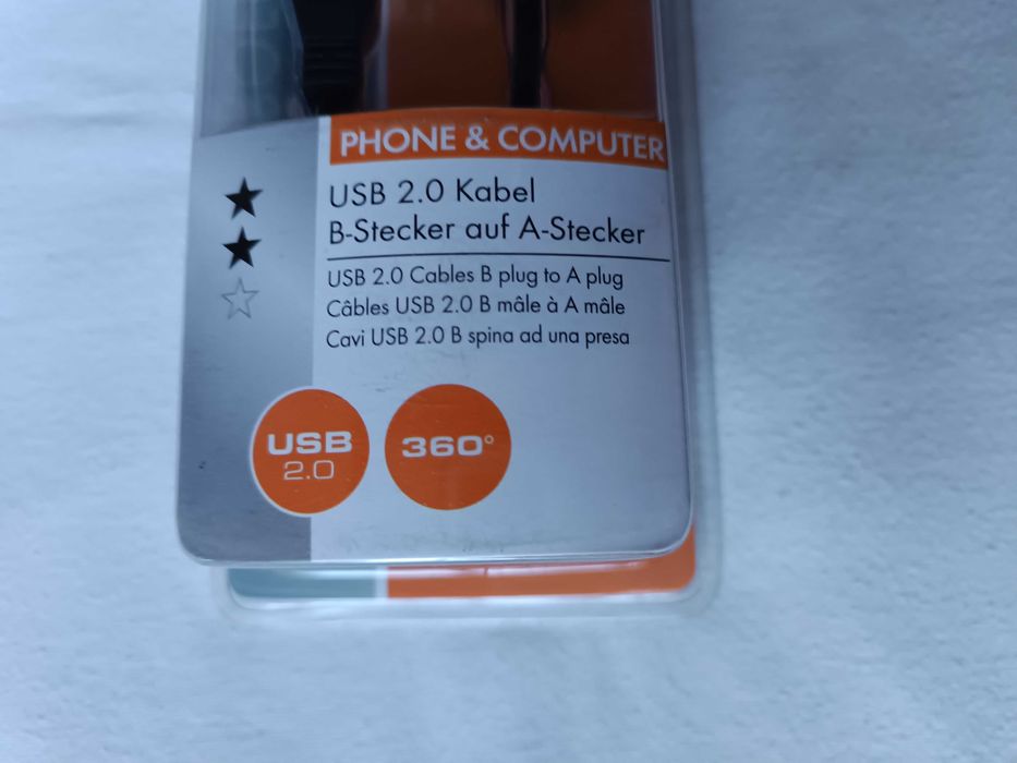 Kabel USB 2.0 A/B obrotowy 360 stopni długość 1,5m SCHWAIGER