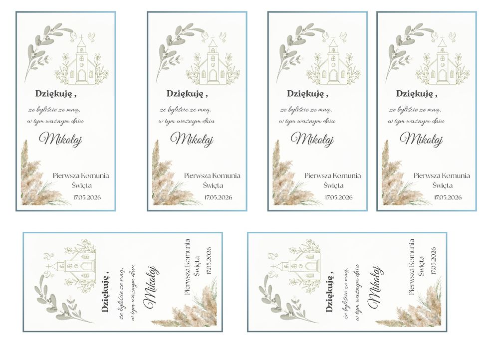 Podziękowania dla gości 6 sztuk