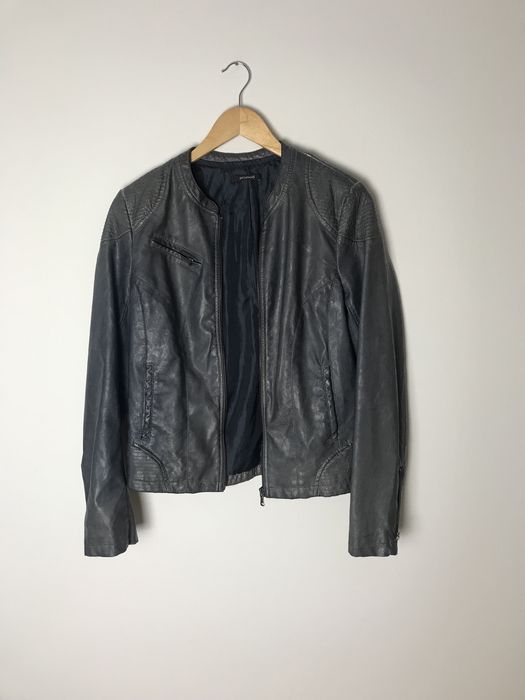 Ciemna szara elegancka ramoneska, elegancka kurtka skórzana Promod