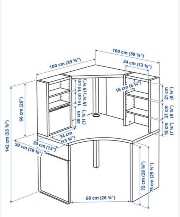 Secretaria de canto com estante IKEA HEMMES
