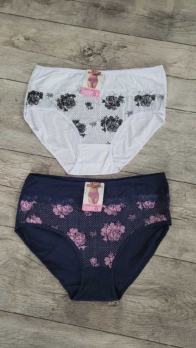 2 pary majtek bawełnianych w kwiaty białe granatowe 3XL