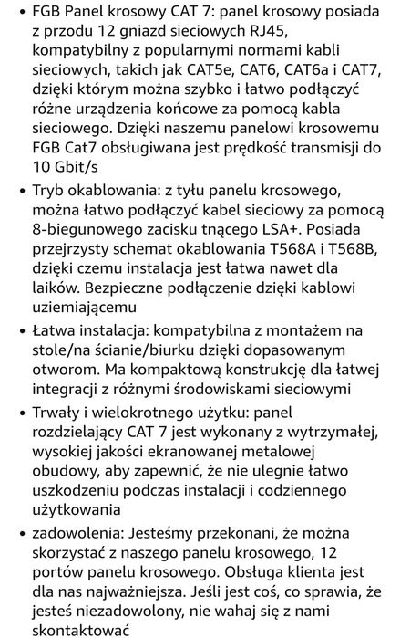 FGB CAT 7 panel krosowy pole rozdzielcze 12 portów, 1HE,