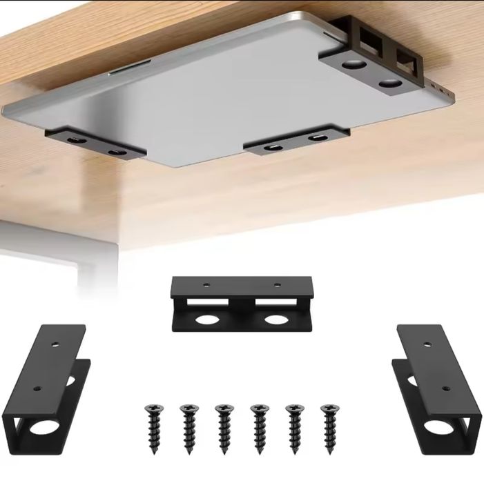 Metalowy uchwyt na laptopa pod biurko z elementami do montażu