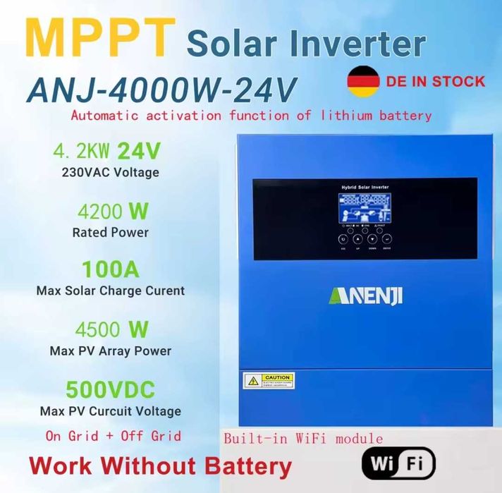 Гібридний інвертор ANENJI ANJ-4200W-24V MPPT з WiFi